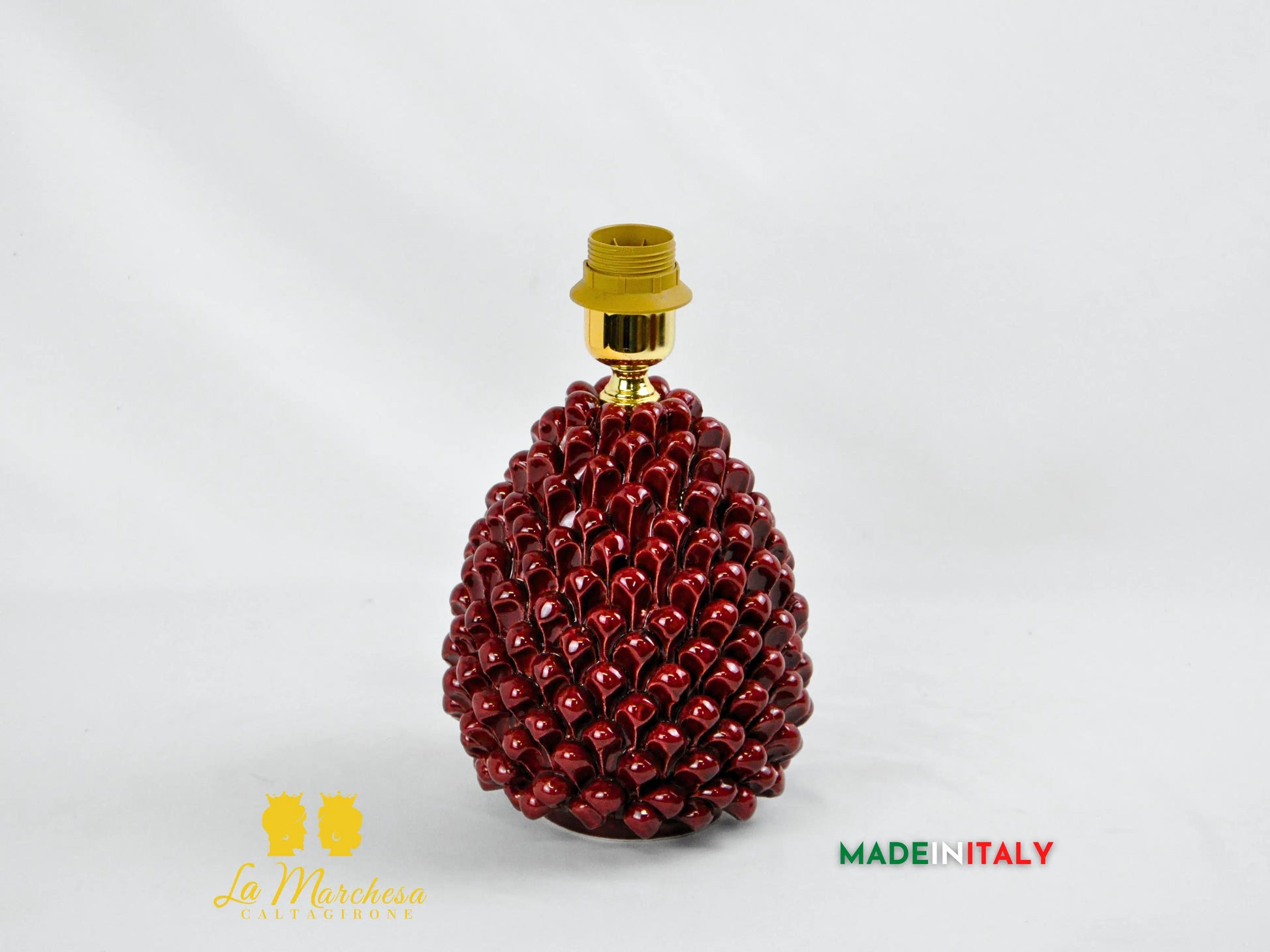 Lampada da Appoggio Bordeaux Pigna Siciliana in Ceramica di Caltagirone - Varie Misure