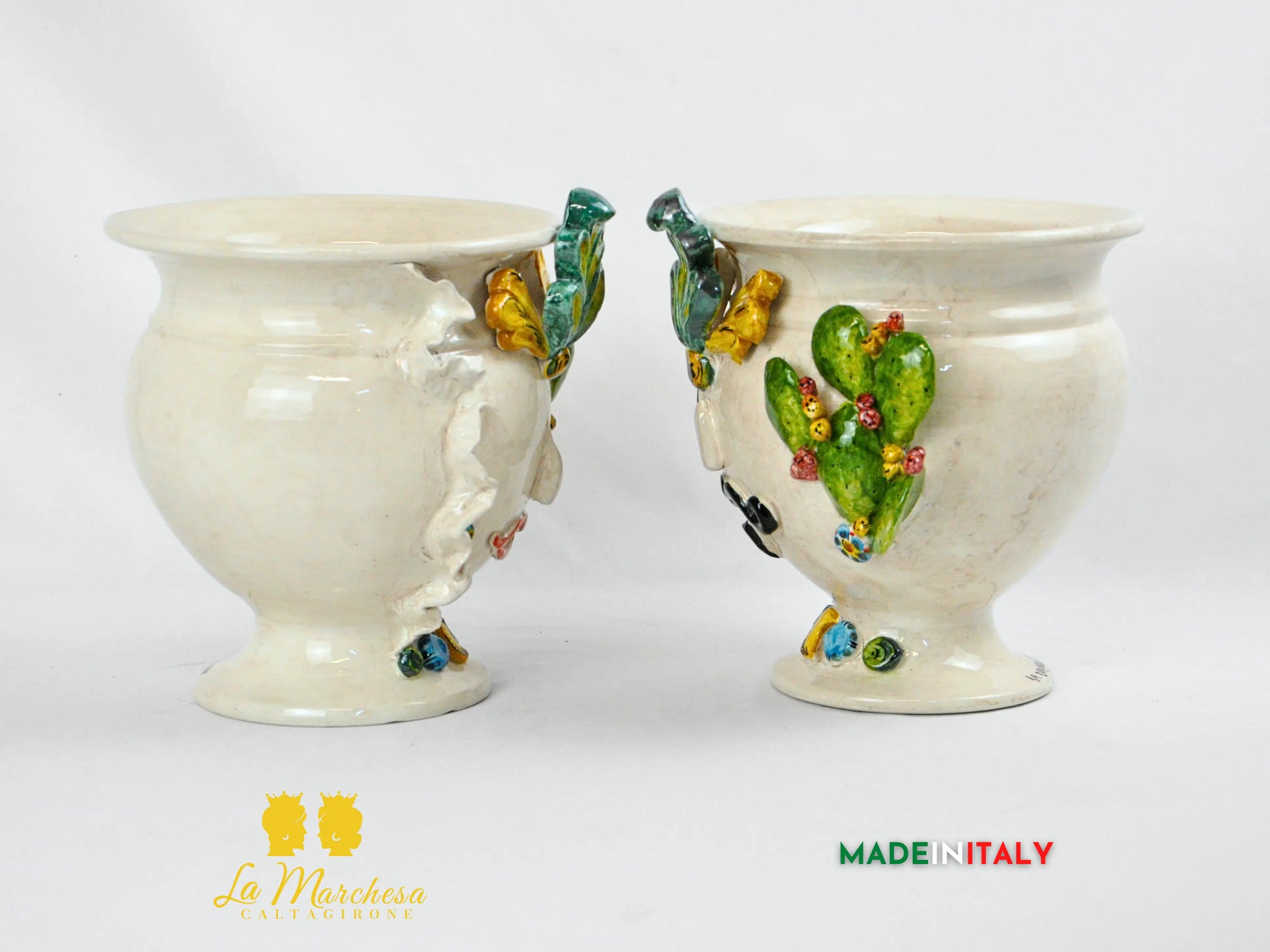 Vaso Design Volto in Ceramica di Caltagirone Fichi D'India 24cm