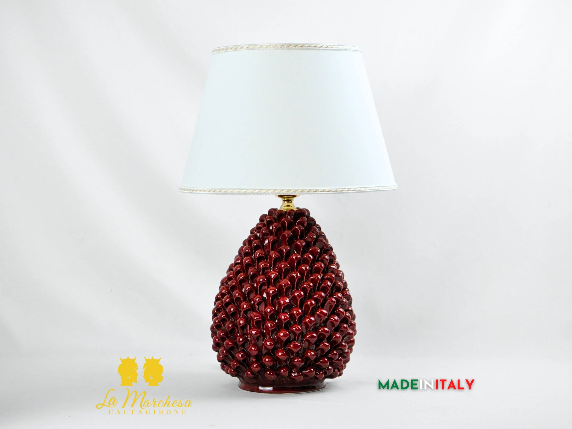 Lampada da Appoggio Bordeaux Pigna Siciliana in Ceramica di Caltagirone - Varie Misure