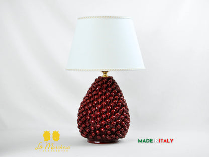 Lampada da Appoggio Bordeaux Pigna Siciliana in Ceramica di Caltagirone - Varie Misure