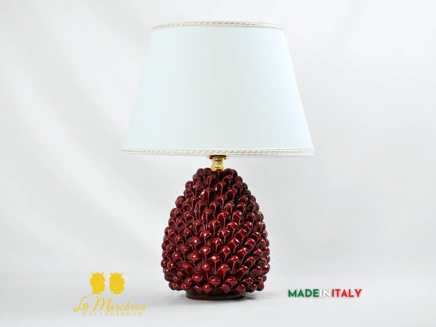 Lampada da Appoggio Bordeaux Pigna Siciliana in Ceramica di Caltagirone - Varie Misure