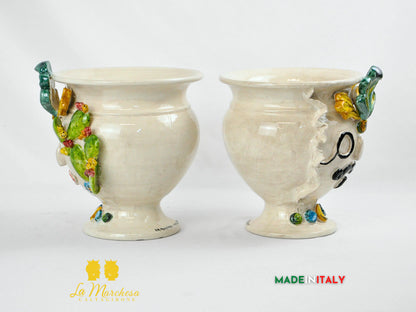 Vaso Design Volto in Ceramica di Caltagirone Fichi D'India 24cm