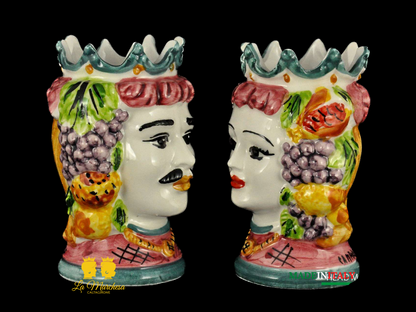 Teste di Moro in ceramica di Caltagirone Corona e Frutta H11