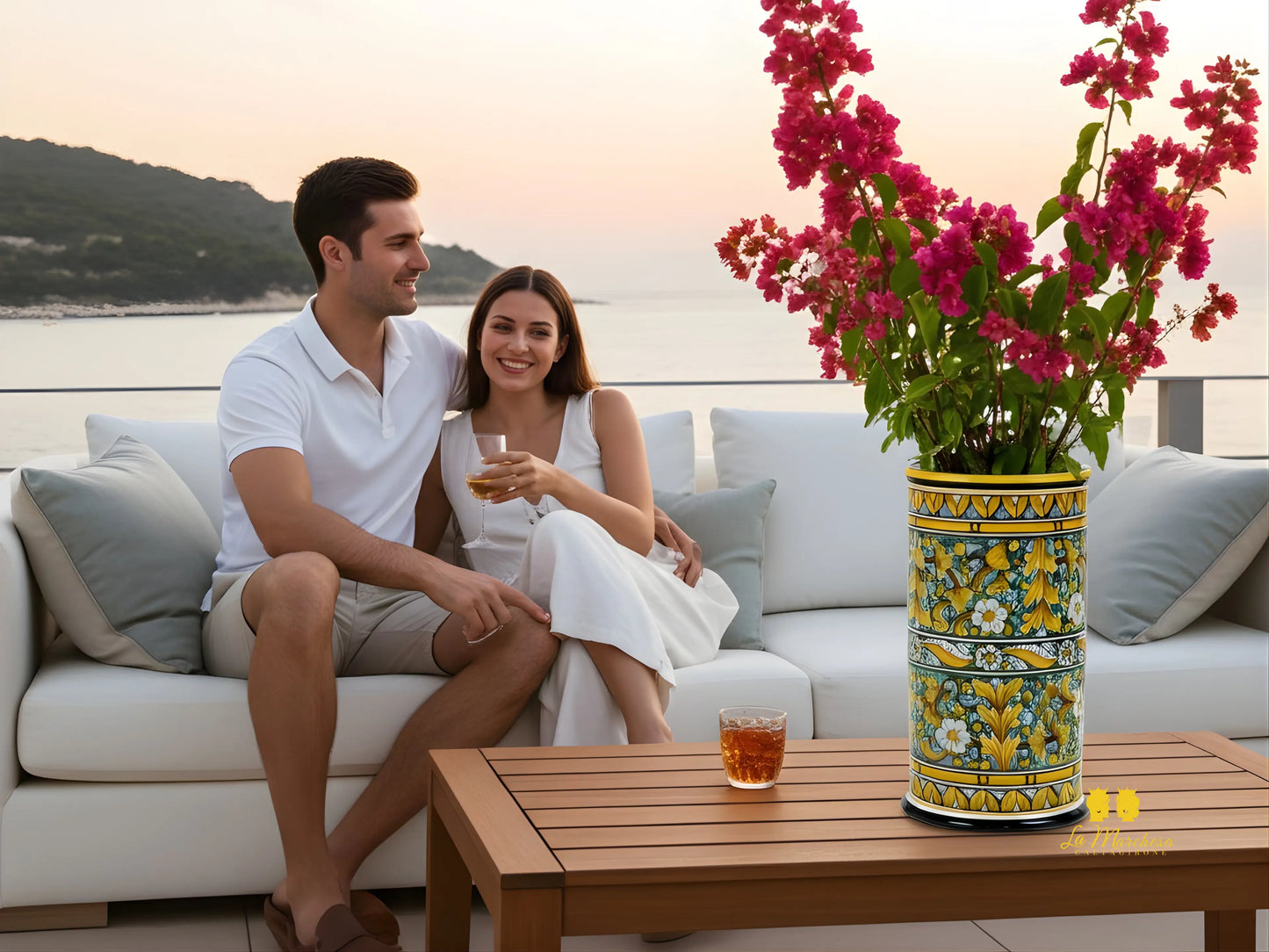 Vaso a Cilindro Decorato in Ceramica di Caltagirone 40cm - Vari Decori