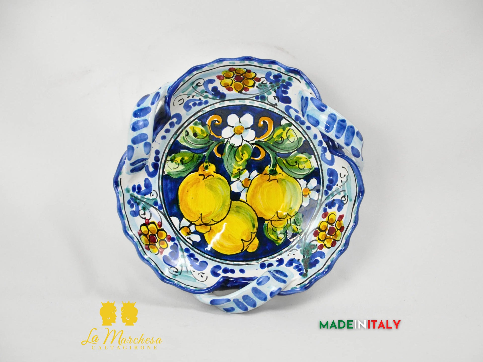 Ciotola Svuotatasche in Ceramica di Caltagirone con Manici 21cm