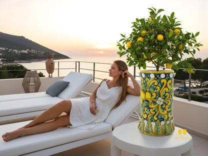 Vaso a Cilindro Decorato in Ceramica di Caltagirone 40cm - Vari Decori