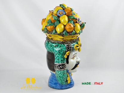 Testa di Moro Uomo Cesto Frutta in Ceramica di Caltagirone 52 cm