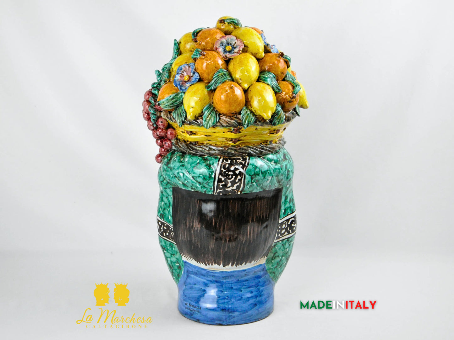 Testa di Moro Uomo Cesto Frutta in Ceramica di Caltagirone 52 cm
