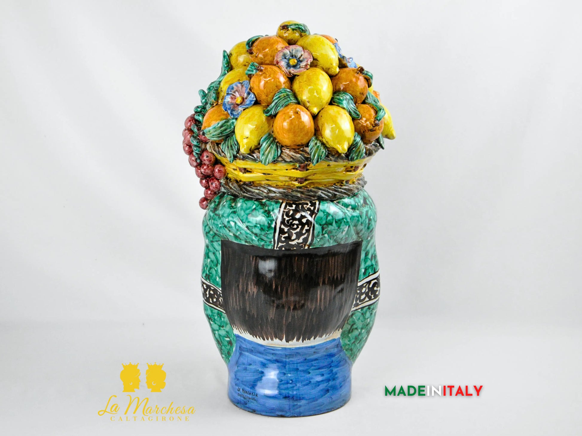 Testa di Moro Uomo Cesto Frutta in Ceramica di Caltagirone 52 cm