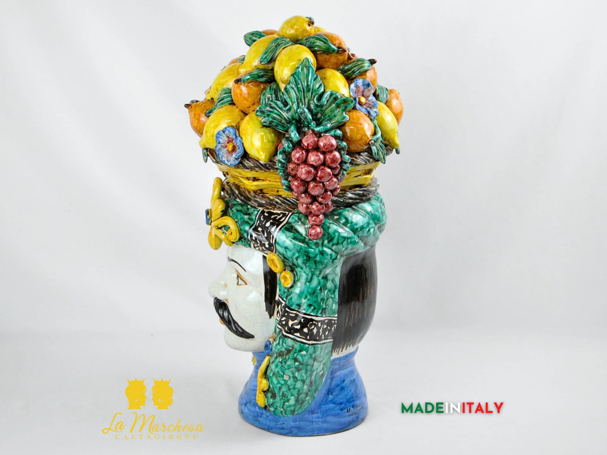 Testa di Moro Uomo Cesto Frutta in Ceramica di Caltagirone 52 cm