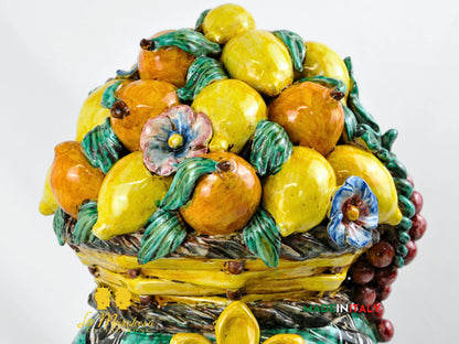 Testa di Moro Uomo Cesto Frutta in Ceramica di Caltagirone 52 cm