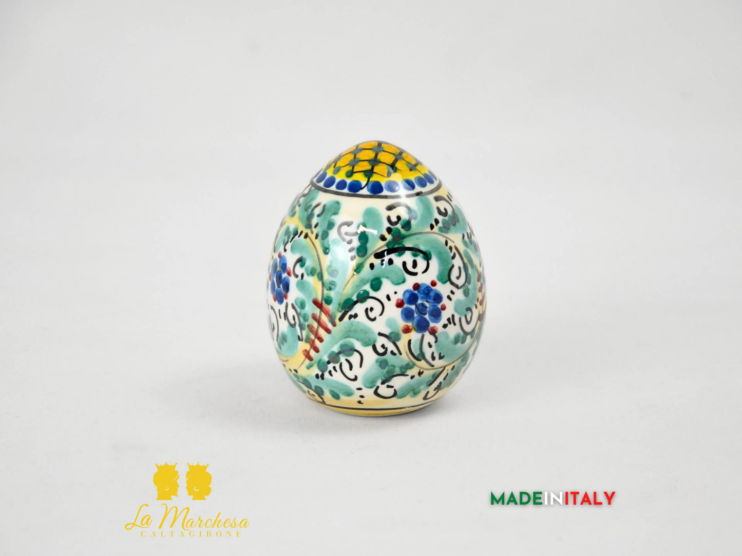 Uovo in Ceramica di Caltagirone Decoro '600 - Varie Misure