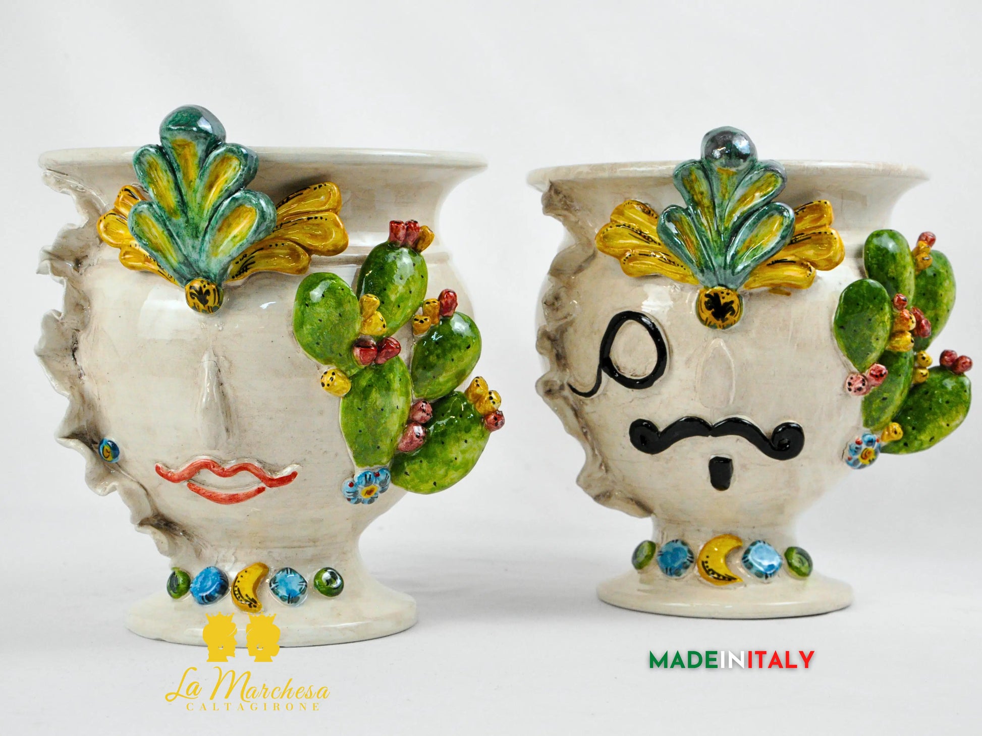Vaso Design Volto in Ceramica di Caltagirone Fichi D'India 24cm
