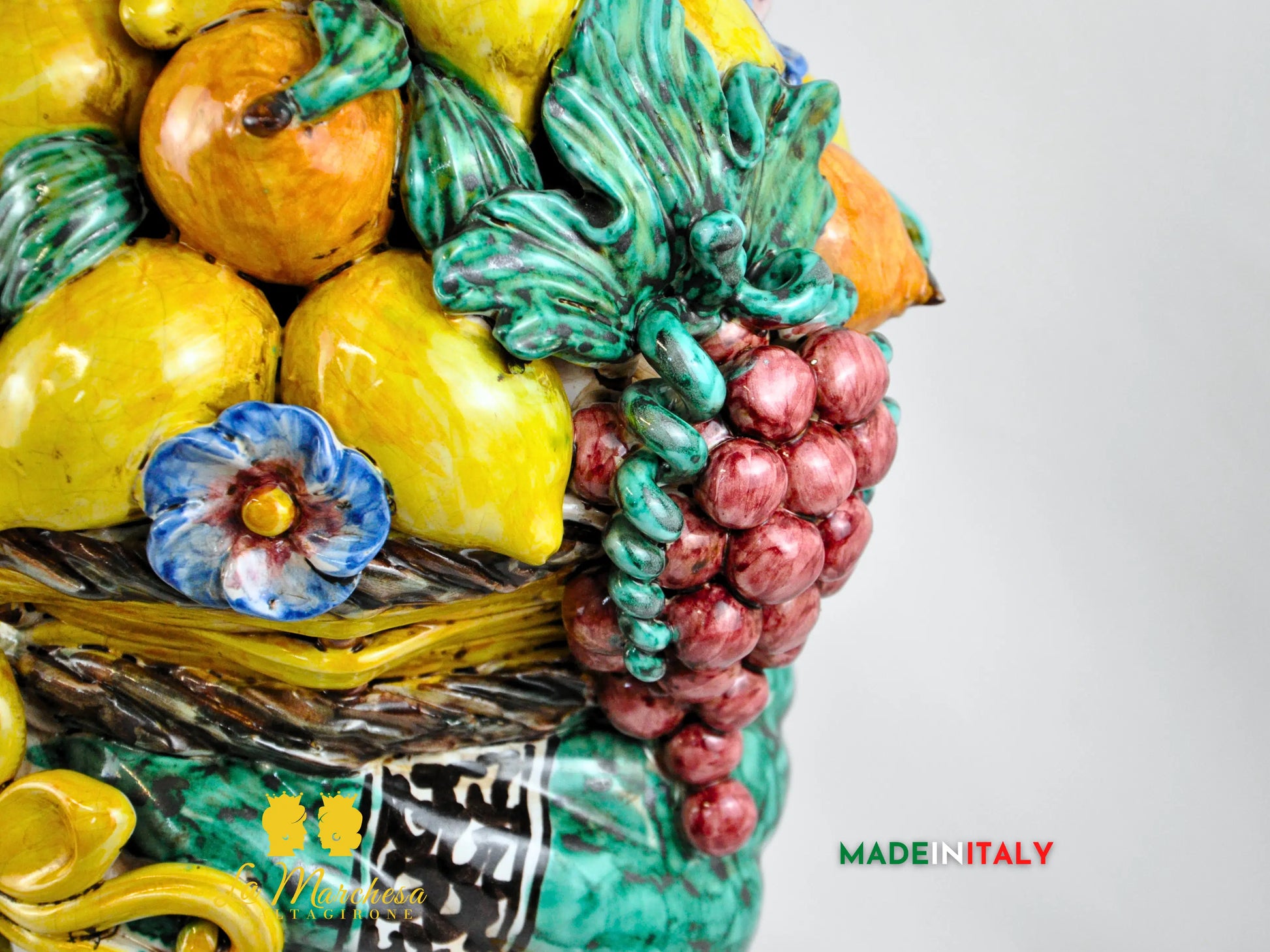 Testa di Moro Uomo Cesto Frutta in Ceramica di Caltagirone 52 cm