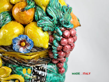 Testa di Moro Uomo Cesto Frutta in Ceramica di Caltagirone 52 cm