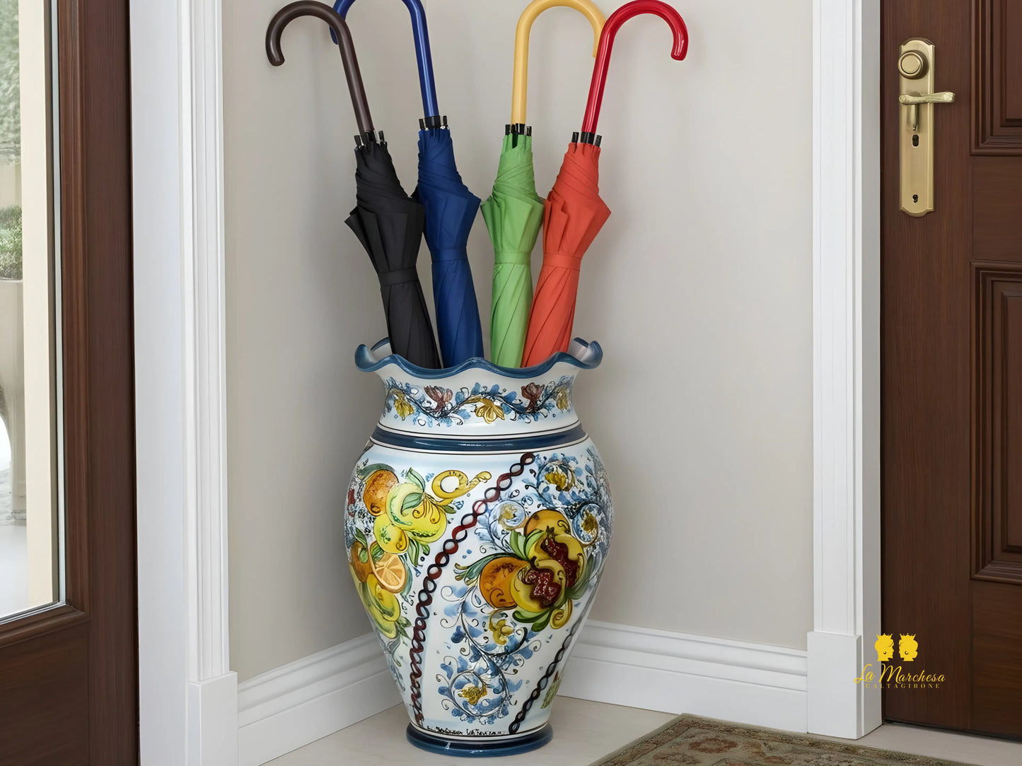 Porta Ombrelli Decorato Bordo Orlato in Ceramica di Caltagirone 52cm - Vari Modelli