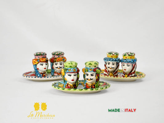 Set Sale e Pepe in Ceramica di Caltagirone Teste di Moro - Vari Modelli
