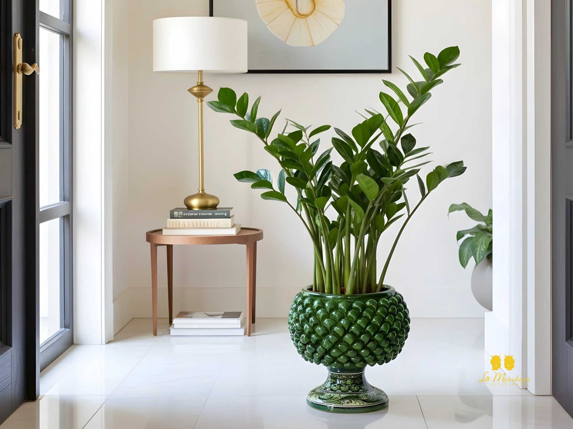 Portavaso Mezza Pigna Verde Madreperla in Ceramica di Caltagirone 27cm