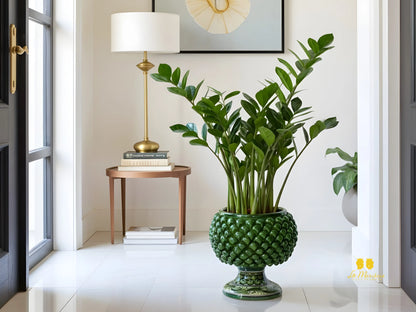 Portavaso Mezza Pigna Verde Madreperla in Ceramica di Caltagirone 27cm