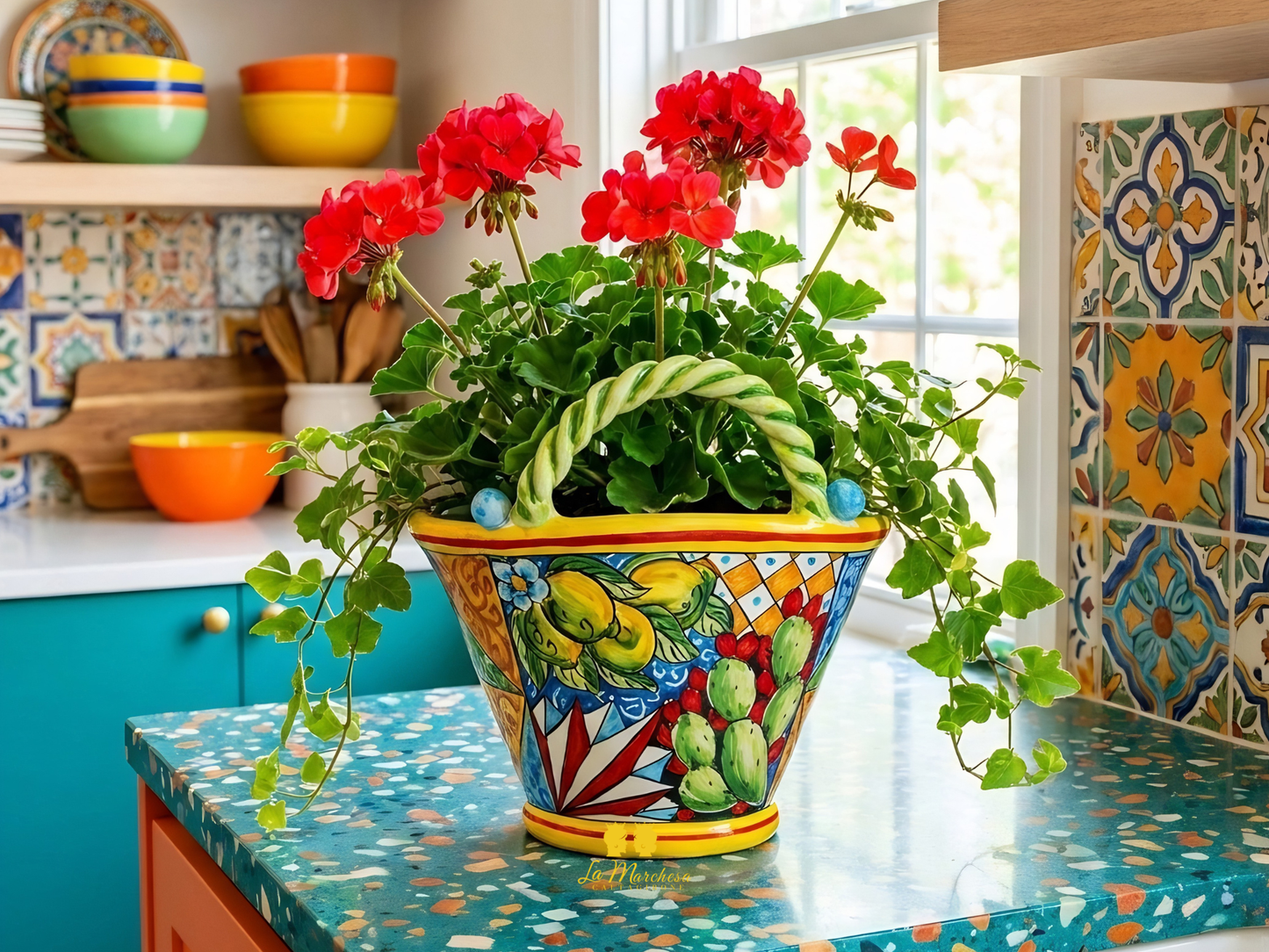Vaso Porta Pianta Coffa in Ceramica di Caltagirone 22cm