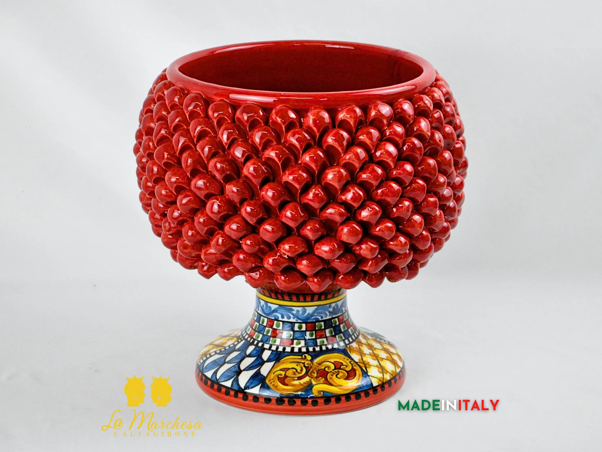 Portavaso Pigna Siciliana in Ceramica di Caltagirone 30cm - Vari Colori
