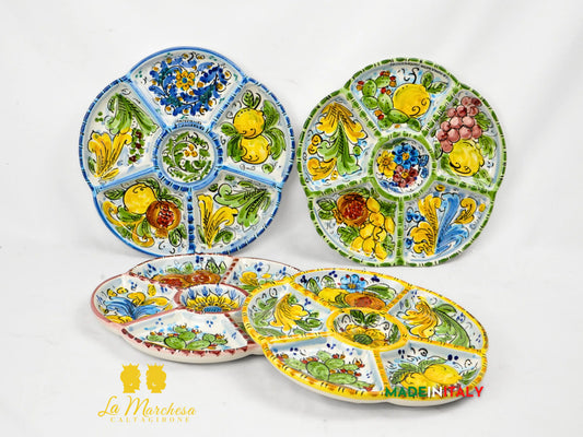Antipastiera Fiore in Ceramica di Caltagirone Decorata 25cm - Vari Colori