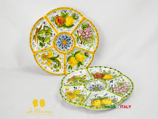 Antipastiera Fiore in Ceramica di Caltagirone Decorata 25cm - Vari Colori