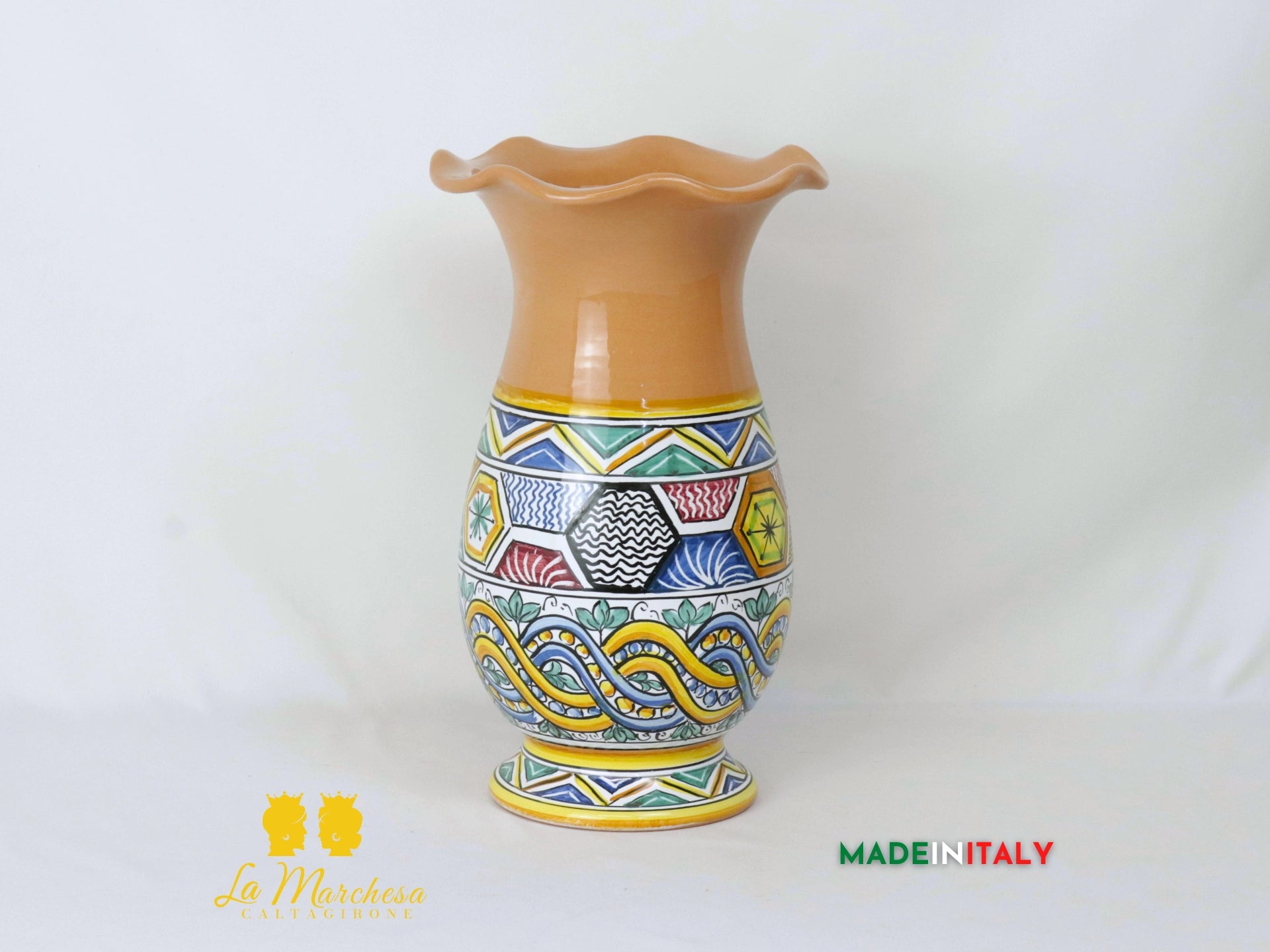 Vaso Treccia Esagoni in Ceramica di Caltagirone 32cm