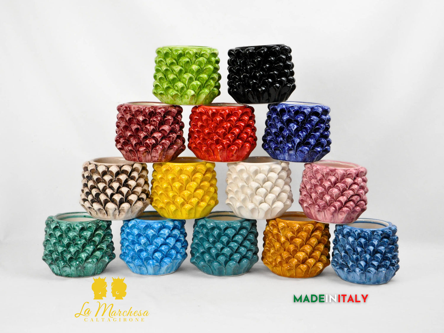 Bicchiere portapenne in Ceramica di Caltagirone pigna siciliana - vari colori