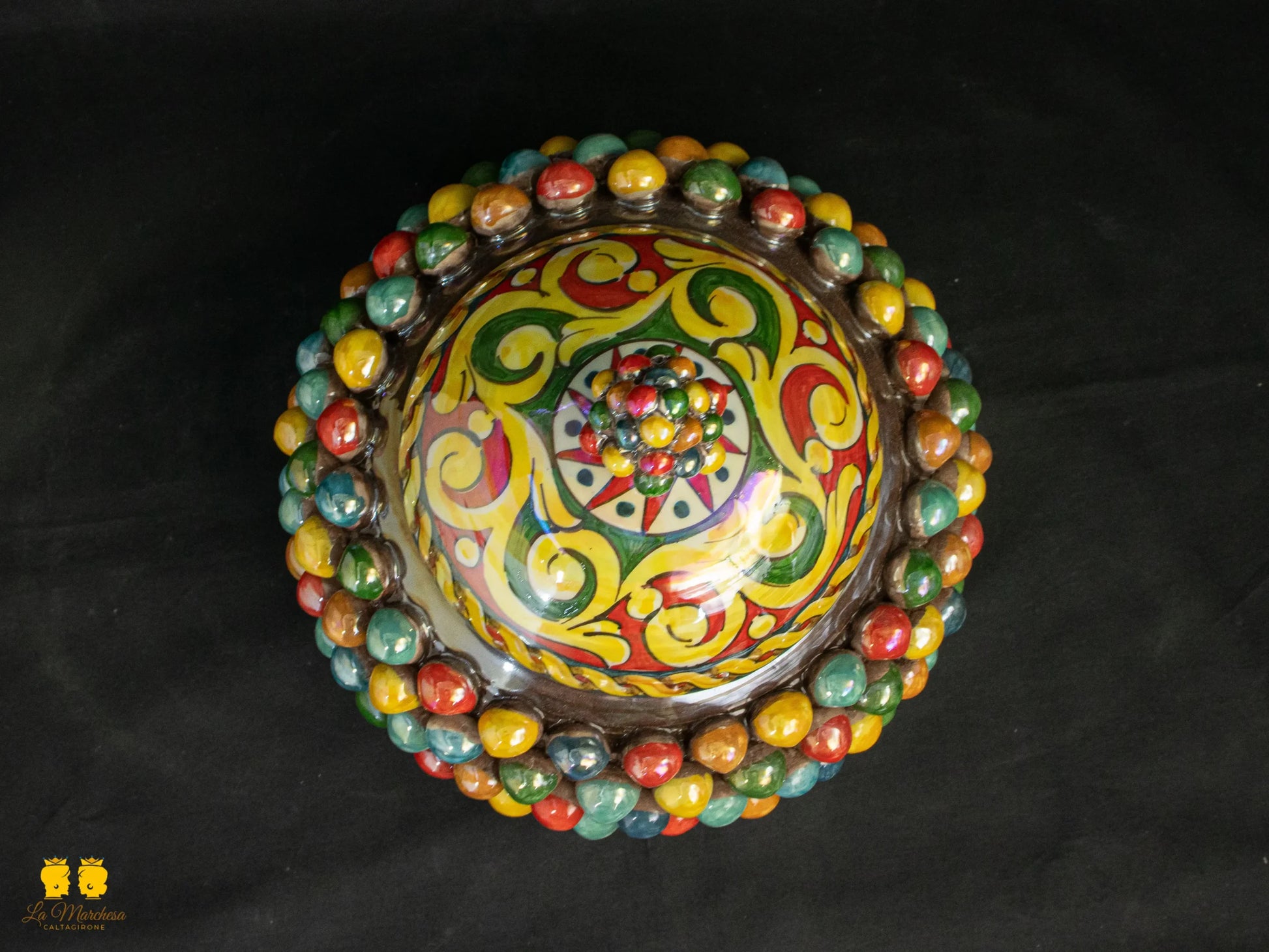 Biscottiera Pigna Ceramica di Caltagirone Multilcolore Arlecchino 24cm