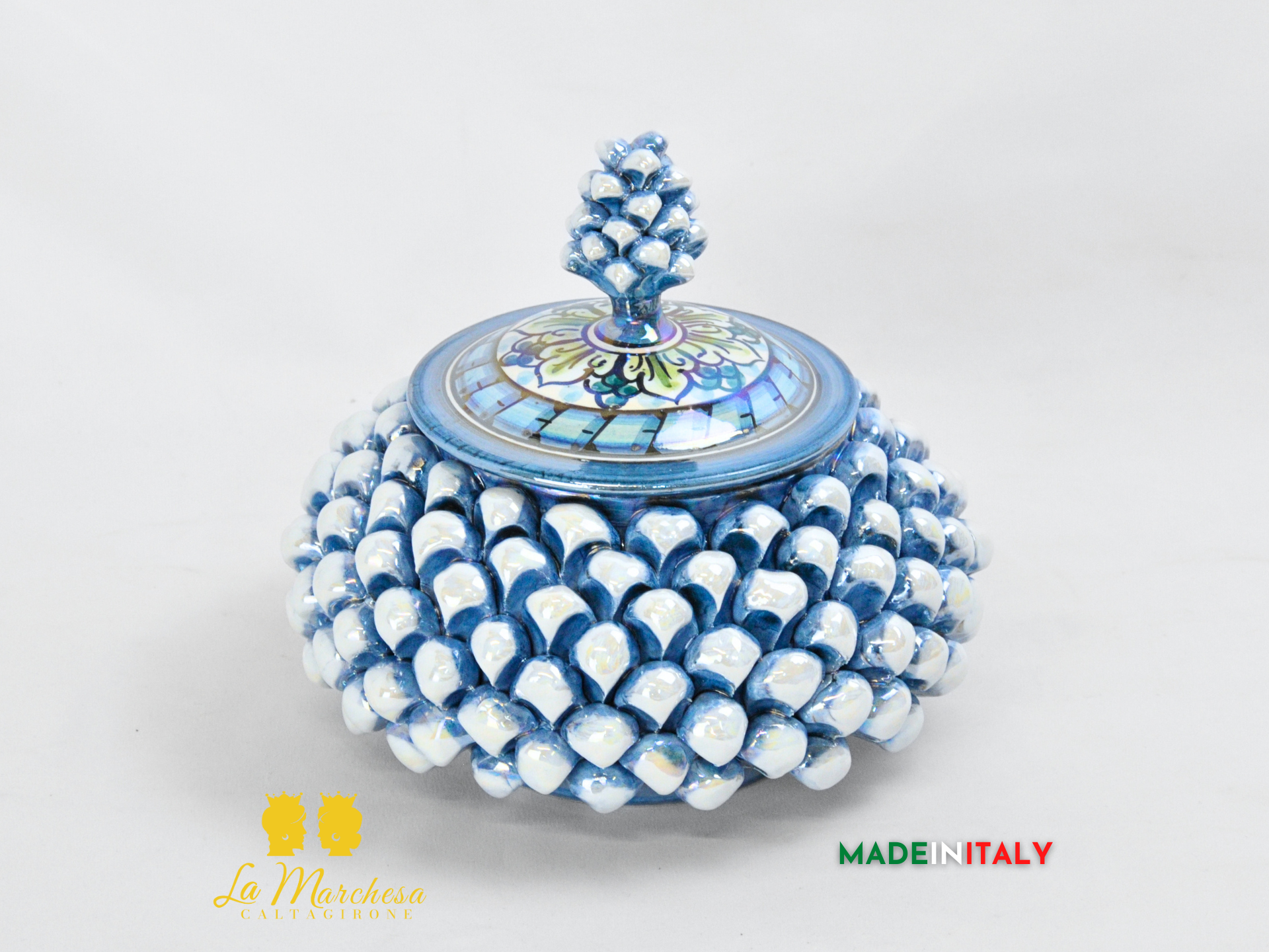 Biscottiera Pigna Madreperla Blu Ceramica di Caltagirone