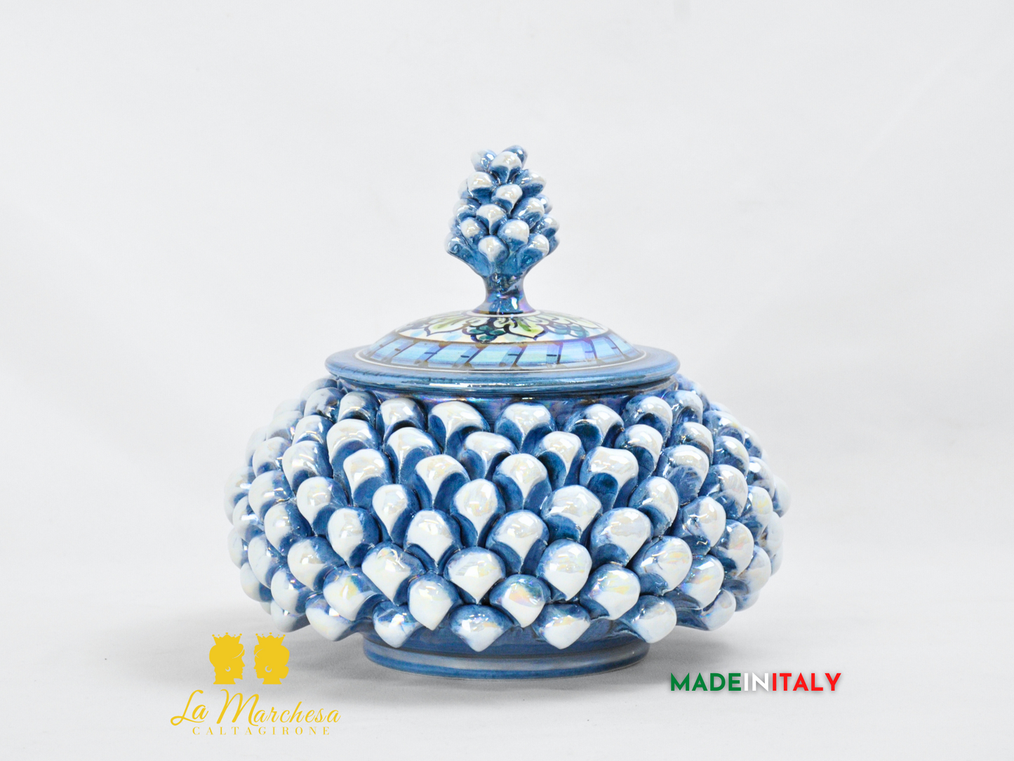 Biscottiera Pigna Madreperla Blu Ceramica di Caltagirone