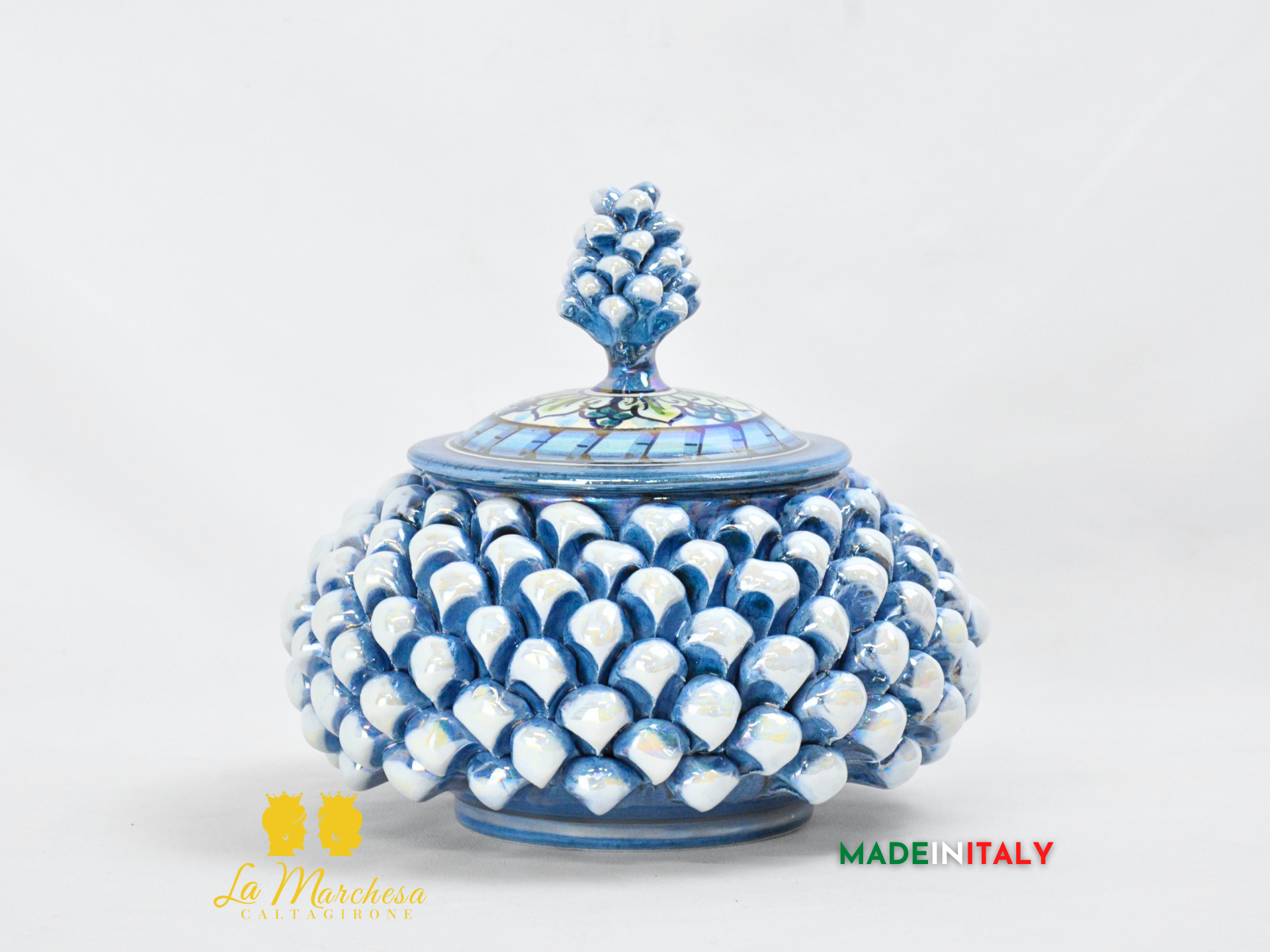 Biscottiera Pigna Madreperla Blu Ceramica di Caltagirone