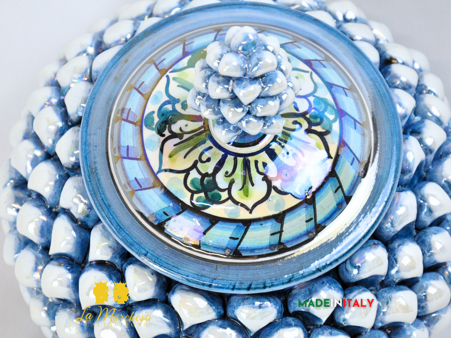 Biscottiera Pigna Madreperla Blu Ceramica di Caltagirone