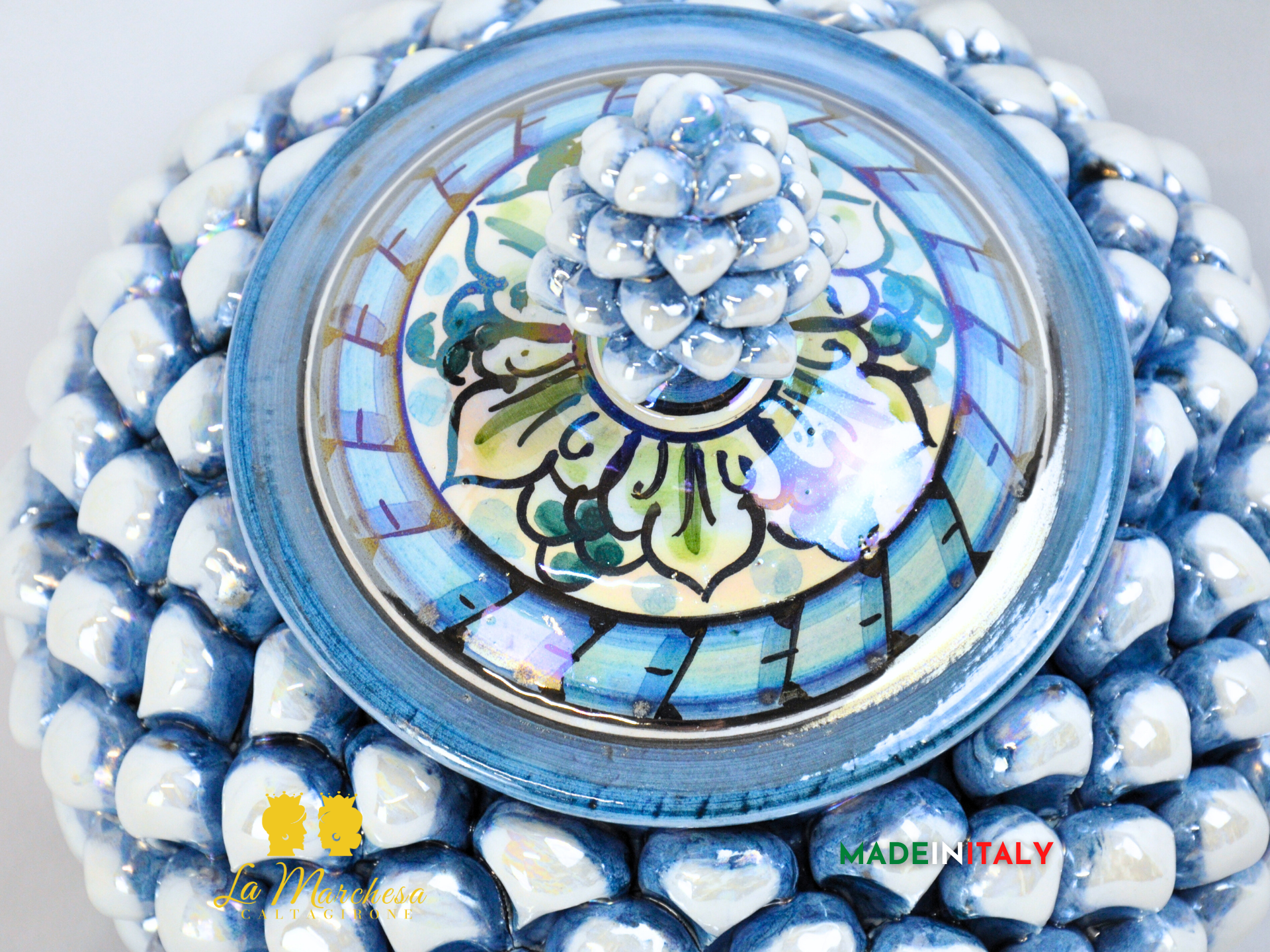 Biscottiera Pigna Madreperla Blu Ceramica di Caltagirone