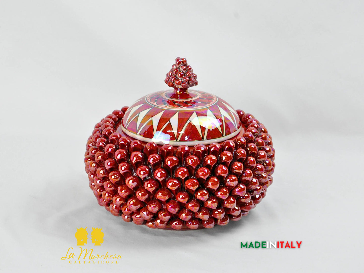 Biscottiera Pigna Madreperla Ceramica di Caltagirone - Vari colori