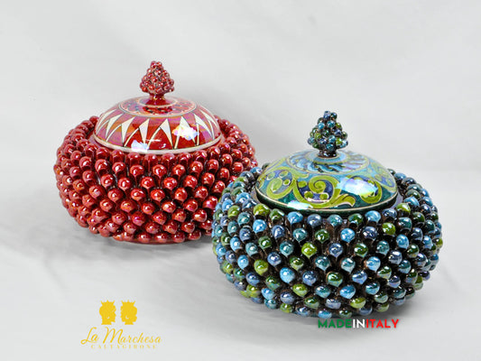 Biscottiera Pigna Madreperla Ceramica di Caltagirone - Vari colori