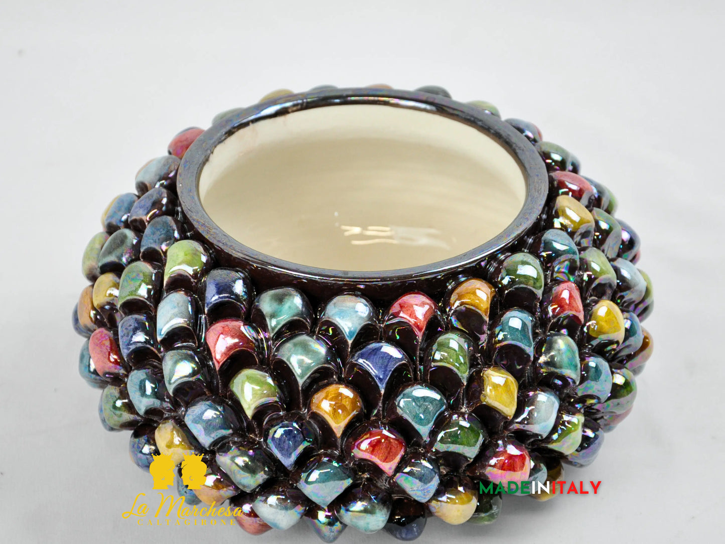 Biscottiera Pigna Arlecchino Madreperla in Ceramica di Caltagirone 22cm