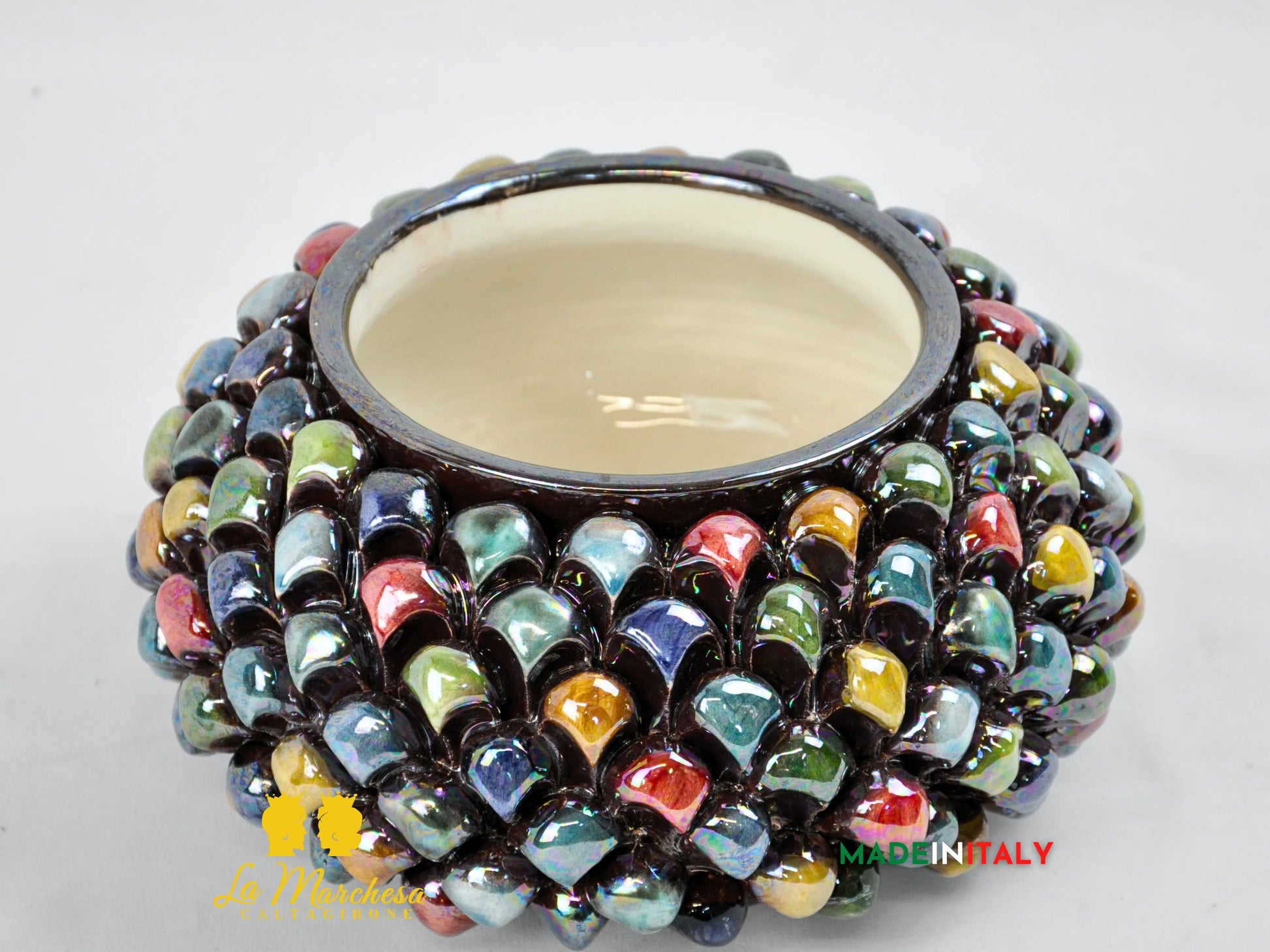 Biscottiera Pigna Arlecchino Madreperla in Ceramica di Caltagirone 22cm