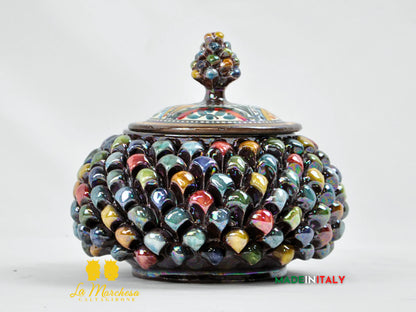 Biscottiera Pigna Arlecchino Madreperla in Ceramica di Caltagirone 22cm