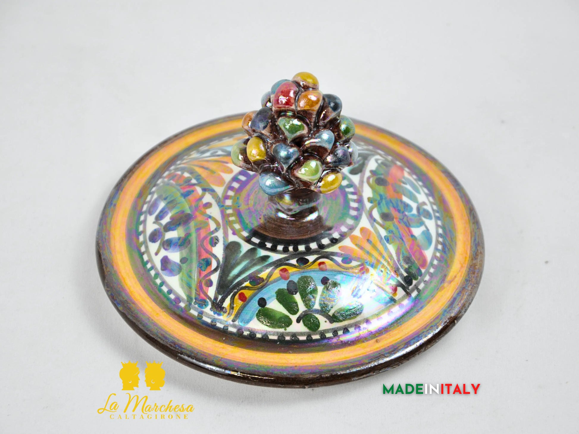 Biscottiera Pigna Arlecchino Madreperla in Ceramica di Caltagirone 22cm