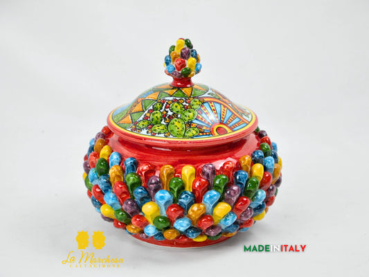 Biscottiera Pigna in Ceramica di Caltagirone Multicolore Arlecchino 20cm