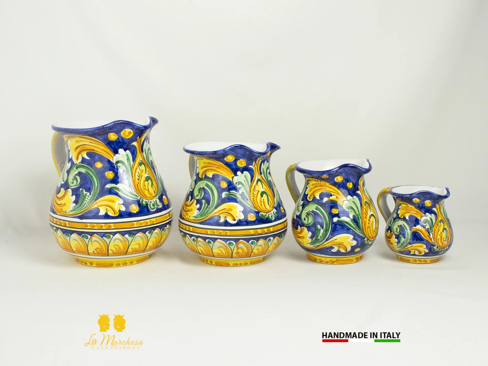 Brocca in Ceramica di Caltagirone decorato Caraffa Blu cobalto - Vari modelli