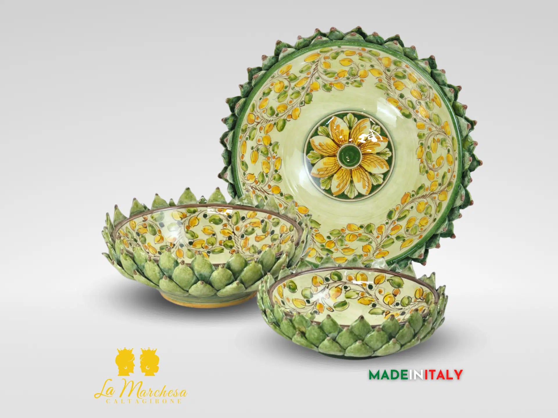 Carciofo Ciotola in Ceramica di Caltagirone Decorato Deluxe Carciofo Ciotola in Ceramica di Caltagirone Decorato Deluxe