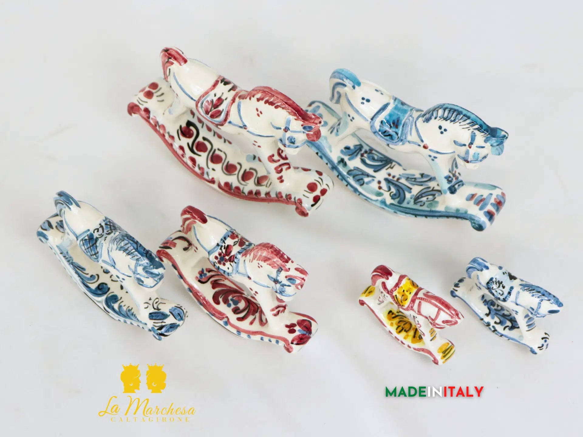Cavalluccio a Dondolo Colorato bomboniera in Ceramica di Caltagirone