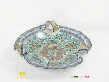 Centrotavola Ciotola in Ceramica di Caltagirone con manici pavoni decorati a mano - vari decori