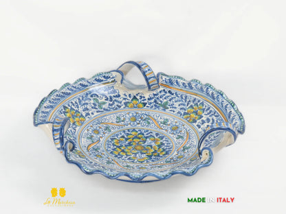 Centrotavola Ciotola in Ceramica di Caltagirone con manici pavoni decorati a mano - vari decori