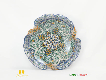 Centrotavola Ciotola in Ceramica di Caltagirone con manici pavoni decorati a mano - vari decori