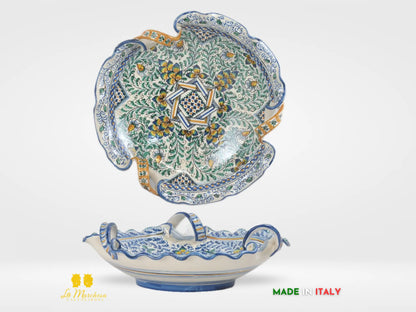 Centrotavola Ciotola in Ceramica di Caltagirone con manici pavoni decorati a mano - vari decori