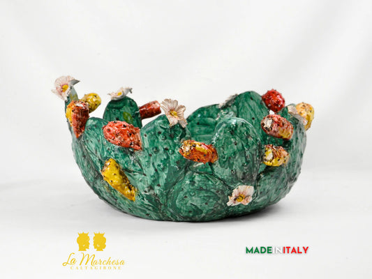 Centrotavola Ciotola Fichi d’India in Ceramica di Caltagirone Ø45 cm